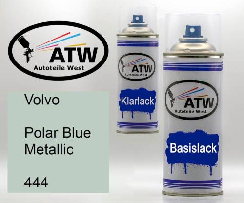Volvo, Polar Blue Metallic, 444: 400ml Sprühdose + 400ml Klarlack - Set, von ATW Autoteile West.